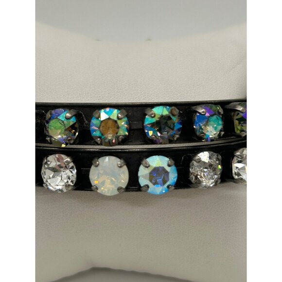 Set of Vintage Aurora Borealis Rhinestone Bangle Set of 2 Black Finish 7.5 inch - Picture 7 of 16